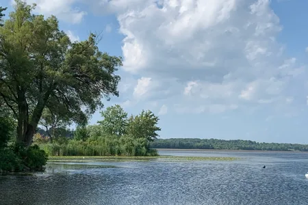 View of the water, near where the boat is docked