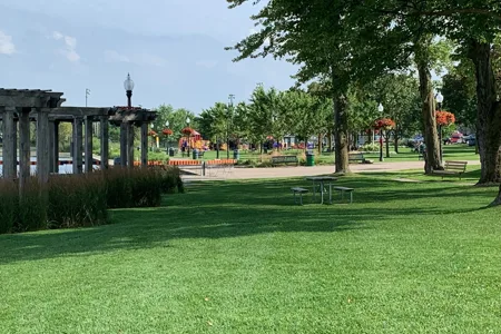 View of the park, near where the boat is docked